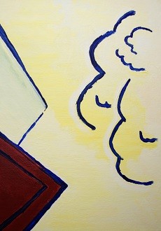 Acrylic, size 23x 33 cm, titled ‘Formation in yellow, brown red and blue 1/2’, October 18, 2017