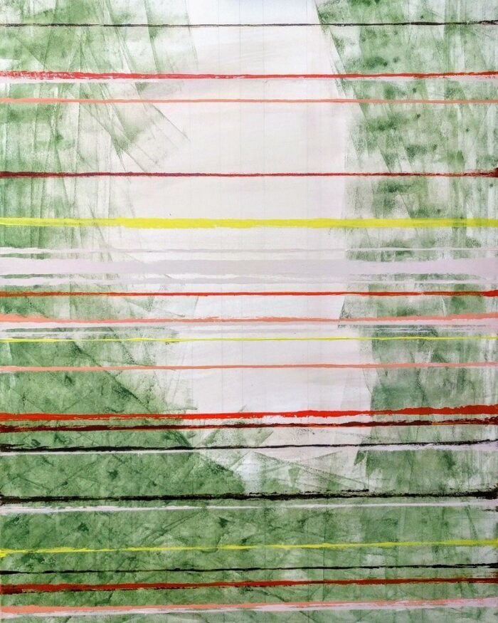 ABSTRACT OR PERSPECTIVE COMPOSITIONS - Acrylic, size 80x 100 cm, titled ‘Rank in green and white’, November 2, 2017