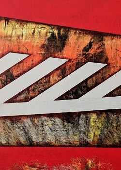 Acryl, Titel: ‘Rote Komposition mit Streifen 2/3’, 25x35cm, 22. Mai 2018, Künstlerin Sige Nagels: Mischtechnik, Acryl, Aquarelltechnik auf Canvasboard mit Leinwand überzogen