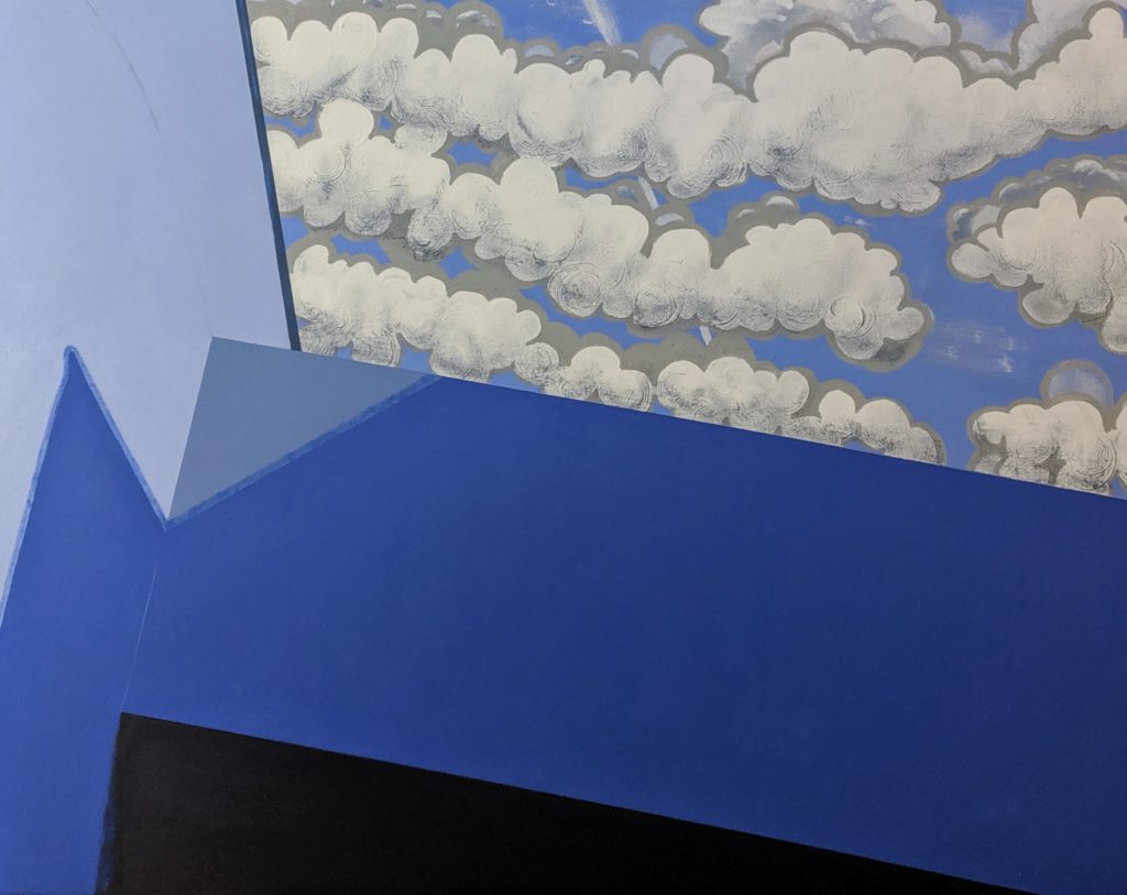 Acryl, Titel: ‘ Composition in Blau mit Wolken’, 100x80cm cm, 18. July 2019, Künstlerin Sige Nagels: Acryl auf Nachhaltigen Leinwand auf Keilrahmen aus Europaïscher Holz.